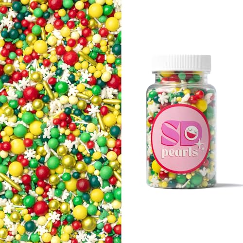 SD Pearls Zuckerstreusel, Weihnachten Streusel Essbar, Zuckerstreusel Weihnachten, Schneeflocken Deco Streusel, Weihnachtskekse Deko Essbar, Streudekor für Kuchen (Mix „Neujahr“, 1000g) von SD Pearls