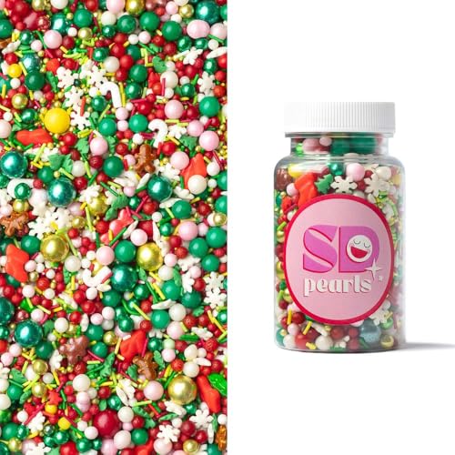 SD Pearls Zuckerstreusel, Weihnachten Streusel Essbar, Zuckerstreusel Weihnachten, Schneeflocken Deco Streusel, Weihnachtskekse Deko Essbar, Streudekor für Kuchen (Mix „Weihnachtszeit“, 1000g) von SD Pearls