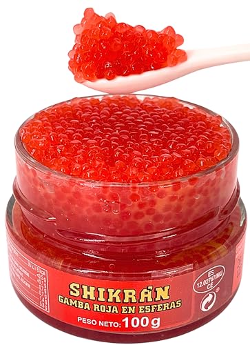 Eurocaviar - Shikran - Rote Garnelen-Kaviarperlen 100g [Premium-Kaviar-Alternative] - Perfekt als Lebensmittelbelag und tolles Geschenk für Feinschmecker von SHIKRÁN