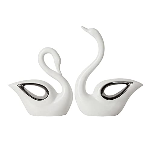 2 Stück Keramik-Paar-Schwäne-Figuren, kreative Desktop-Kunst, Ornamente, Hof, Garten, Schlafzimmer, Heimdekoration(White) von SHOUKAII