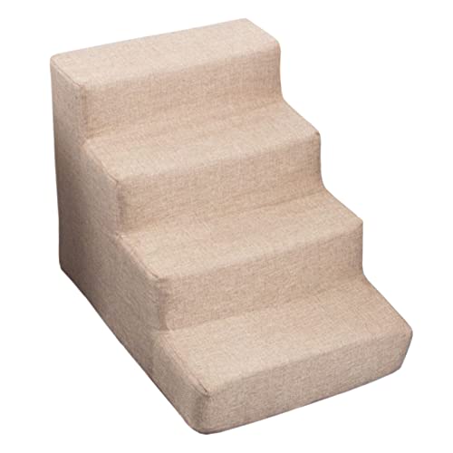 Beigefarbene Hundetreppe/Rampe for mittelgroße Hunde, Haustierleiter aus hochdichtem Schaumstoff for hohe Bettseiten/Sofas, tragbare Leiterrampe mit breiten Stufen von SHOUKAII