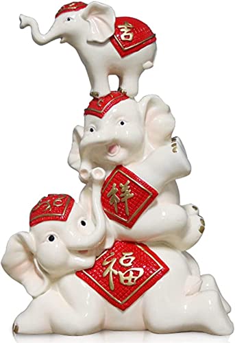 WEIPING – Feng Shui-Statue, Elefanten-Statue, Dekoration for Zuhause, Elefantenvater und 2 Kälber, die auf dem Rücken spielen, Skulptur, Familienfigur, Dekoration, Geschenke, Segensgeschenk(A) von SHOUKAII