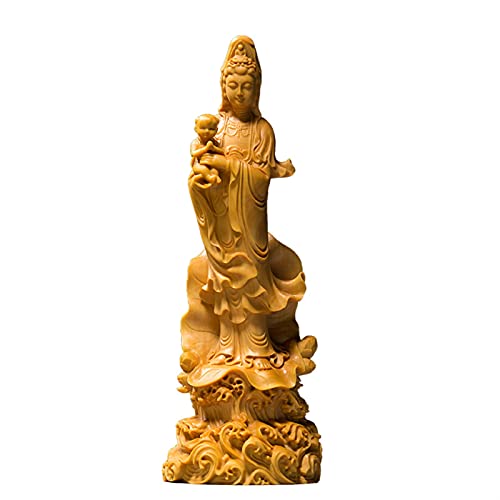 Weiping – Kreatives Design, Guanyin-Skulptur, hölzerne Buddha-Statue, Guanyin Feng Shui, Desktop-Dekoration, Heimdekoration, Geschenk, Innenstatue(A 22cm) von SHOUKAII