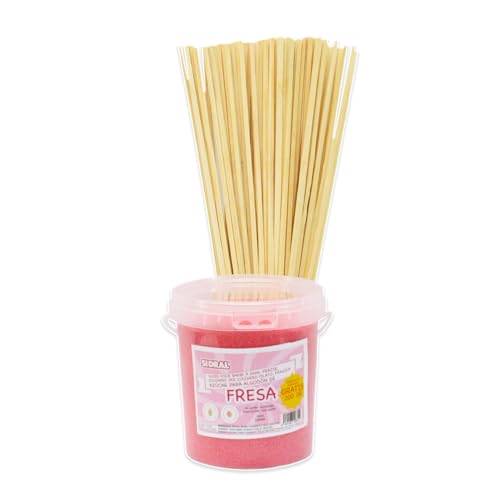 ERDBEERE | Zucker für Zuckerwatte I1200gr ( 200gr. FREI) + Mit 100 Stäbchen für Zuckerwatte ) von SIDRAL