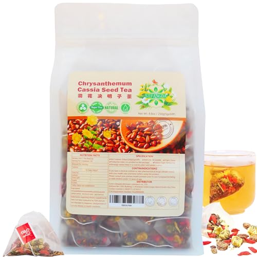 SIFANGDA Chrysantheme Kassia Samen Tee Kräutertee 菊花决明子茶 8.81oz / 250g (5gx50P) Chrysanthemum Cassia Seeds Tea Natürliche Kräuter Leber Detox Tee-Koffein Frei Nourishing Leber Tee 养肝茶 护肝茶 von SIFANGDA