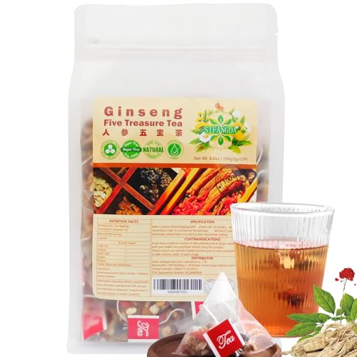 SIFANGDA Ginseng Fünf Schatz Tee 人参五宝茶 8.81oz(250g,5gx50P) Ginseng Five Treasure Tea Ginseng Rote Dattel Natürlichen Chinesischen Kräutertee Koffein Frei von SIFANGDA