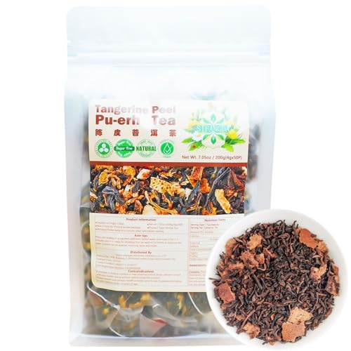 SIFANGDA Mandarinenschalen Pu-erh Tee 陈皮普洱茶 7.05oz(200g,4gx50P) Tangerine Peel Pu-erh Tea Pu'er Tee Natürlicher Chinesischer Kräuter Tee von SIFANGDA