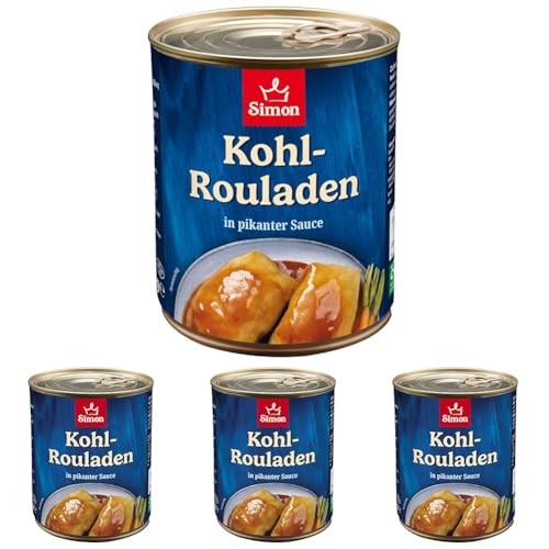 Werner Simon handgewickelte Kohlrouladen 800g | 2 leckere, handgewickelte Kohlrouladen in der lange haltbaren Konservendose (Packung mit 4) von SIMON