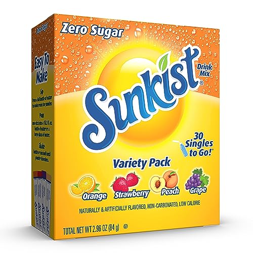 Sunkist Limonaden-Sortiment, Singles To Go Orange, Erdbeere, Traube und Pfirsich (insgesamt 30 Stäbchen) von SINGLES TO GO!