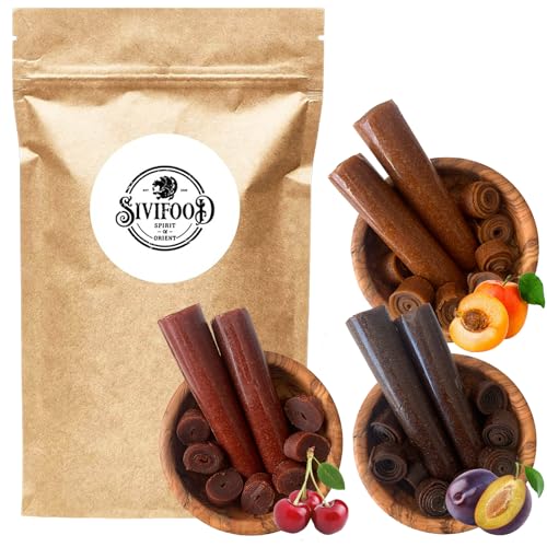 SIVIFOOD Fruchtleder Lavashak 3er-Pack Mix 300g - Mischung der beliebten Geschmackssorten Sauerkirsche Aprikose & Pflaume im Probierpack hauchdünne Fruchtrollen getrocknete gepresste Obstpaste von SIVIFOOD SPIRIT - Of - ORIENT