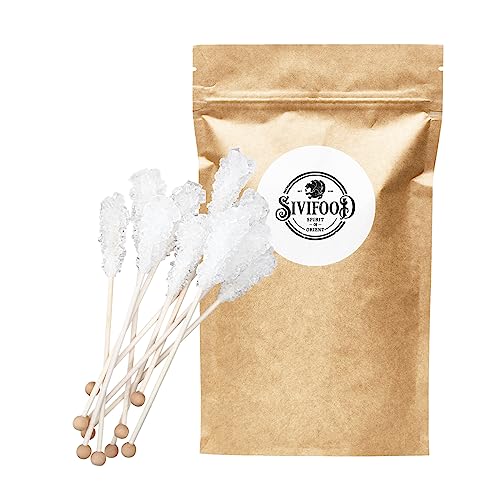 SIVIFOOD Kandiszucker Sticks Natur 10 Stück - natürlicher weißer Kandis am Stiel für Tee Zucker am Stab Kaffee Kandissticks zum verschenken Geschenk Dekoration Weihnachten Kristallzucker am Stab Nabat von SIVIFOOD SPIRIT - Of - ORIENT