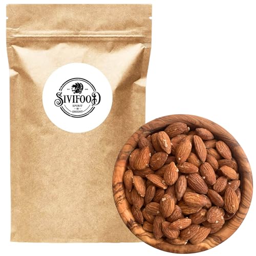 SIVIFOOD ganze Mandeln geröstet und gesalzen mit Kristallsalz 250g - knackige geröstete Premium Mandelkerne mit hochwertigem Meersalz verfeinert roasted salted almonds premium von SIVIFOOD SPIRIT - Of - ORIENT