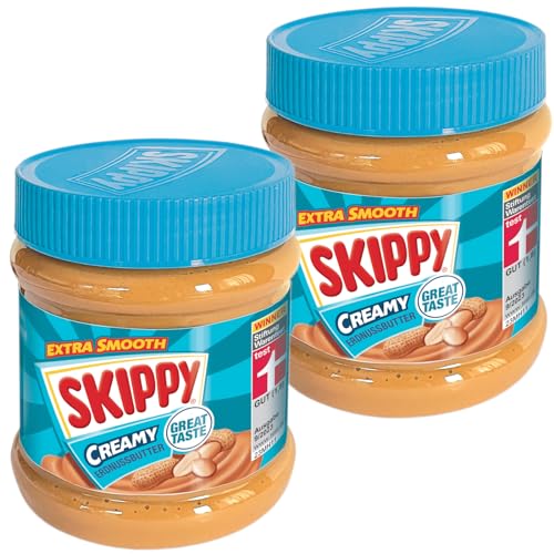 SKIPPY 2x 340g Erdnussbutter "Creamy" | Peanutbutter Ohne Palmöl | Extra Smooth und aus 91% Erdnüssen | ohne Stückchen | Leckere Erdnussbutter mit vollem und cremigen Geschmack von SKIPPY