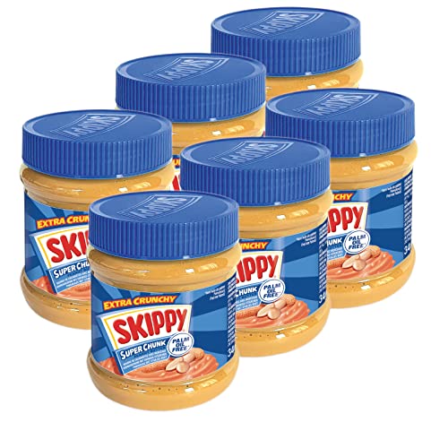 SKIPPY 6x 340g Erdnussbutter "Super Chunk" | Peanutbutter Ohne Palmöl | mit Erdnuss-Stückchen | 91% Erdnüsse | Crunchy Peanut Butter | Leckere Erdnussbutter mit vollem Geschmack | MHD Ende = 11.2024 von SKIPPY