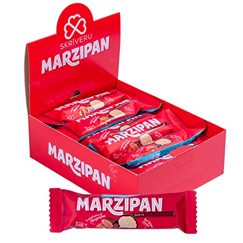 SKRIVERU Marzipan Riegel in belgischer dunkler Schokolade 40g x18 - Mandelpaste Delikacy beschichtet in bester Qualität belgischer Schokolade (Riegel in dunkler Schokolade) von SKRIVERU