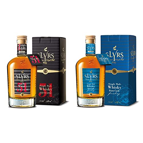 Slyrs Fifty One Bavarian Single Malt Whisky mit Geschenkverpackung (1 x 0.7 l) & Single Malt Whisky Rum Cask Finish 46% vol. 0,7 l in Geschenkverpackung von SLYRS
