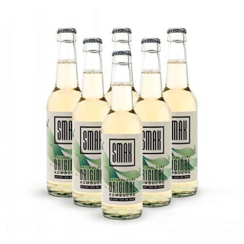 SMAK® Premium Kombucha, 3 Geschmacksrichtungen - (6er, 12er, Mix mit je 330 ml), nicht zu süß, vegan und kalorienarm, fermentiert, unpasteurisiert und glutenfrei in Glasflasche von SMAK