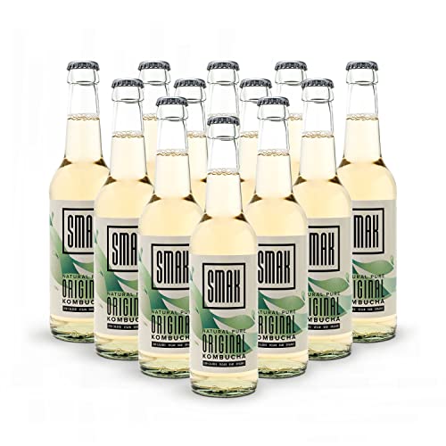 SMAK® Premium Kombucha, 3 Geschmacksrichtungen - (6er, 12er, Mix mit je 330 ml), nicht zu süß, vegan und kalorienarm, fermentiert, unpasteurisiert und glutenfrei in Glasflasche von SMAK