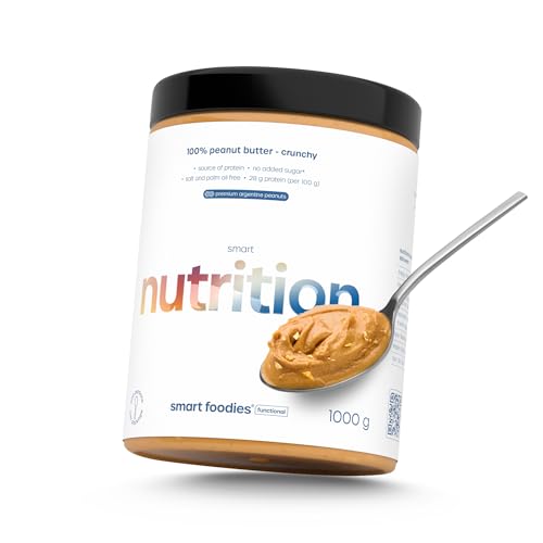 Smartfoodies Smart Nutrition - Erdnussbutter 1 KG | 100% aus hochwertigen argentinischen Erdnüssen hergestellt | Hoher Proteingehalt: 28 g pro 100 g | Ohne Salz, Zucker oder Palmöl | Crunchy von SMARTFOODIES