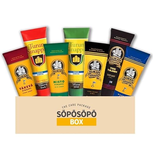 Turun & Auran Senf 275g (6er Pack) - Wählen Sie 6 beliebige Tuben aus vielen Geschmacksrichtungen Finnischer Senf Mix Set in einer Söpösöpö Box SOPOSOPO von SÖPÖSÖPÖ