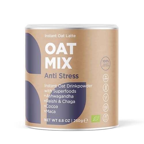 OAT MIX Anti Stress | Bio Haferdrink mit Ashwagandha, Reishi & Chaga | Stress Reduktion | Gegen Erschöpfung und Müdigkeit & für ein starkes Immunsystem | Vegan, glutenfrei & ohne Zusatzstoffe | 250g von SOOPER FOOD