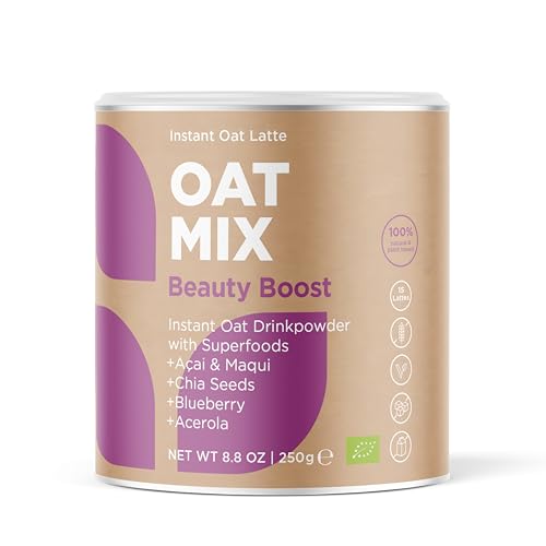 OAT MIX Beauty Boost | Bio Hafer-Latte mit Vitamin C für antioxidativen Zellschutz | Ballaststoffe | Chia, Blaubeere, Açaí & Acerola | Vegan, glutenfrei & ohne Zusatzstoffe | 50 Portionen | 250g von SOOPER FOOD