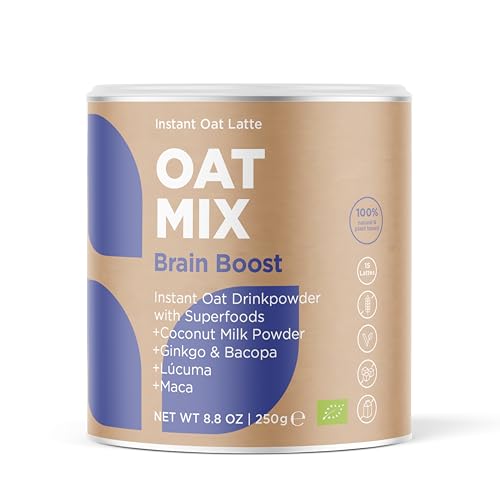 OAT MIX Brain Boost | Bio Haferdrink mit Brahmi, Gingko & Maca | Adaptogene Nootropika | Unterstützt Konzentration & Gedächtnis | Vegan, glutenfrei & ohne Zusatzstoffe | 250g von SOOPER FOOD