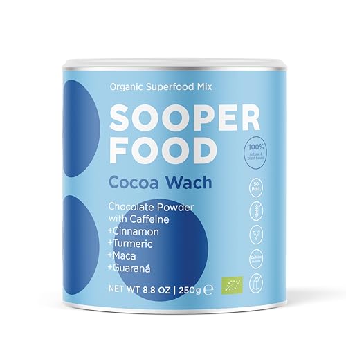 SOOPER FOOD® Cocoa Wach - Zimt-Kurkuma 250g Pulver - Bio-Vegane-Schokogenuss mit Kakao, Kurkuma & natürlichem Koffein macht es dir morgens leicht - schnelle Energiezufuhr - u.a. mit Guaraná etc. von SOOPER FOOD