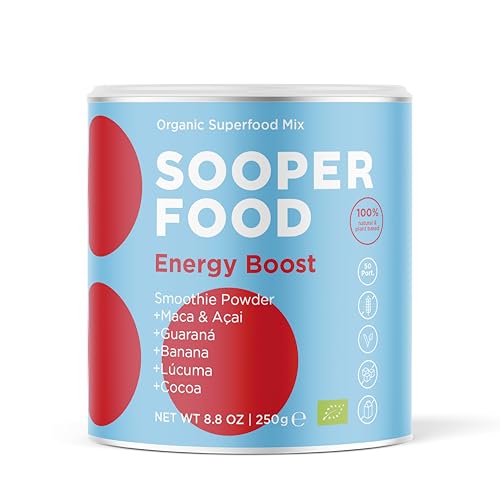 SOOPER FOOD® Energy Boost 250g Pulver - Bio-Vegan-Addon im Superfood-Boost - liefert nachhaltigen Energieschub, essentielle Vitamine & Mineralien - Kaffeealternative - u.a. mit Maca, Kakao, etc. von SOOPER FOOD