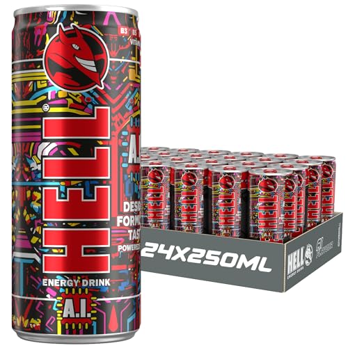 A.I. Energy Drink | 32 mg/100 ml Koffein | Vitamine B3, B5, B6, B12 | Ohne Konservierungsstoffe | Umweltfreundliche Verpackung | 24 x 250ml | Kompatibel mit HELL Energy von SORINA