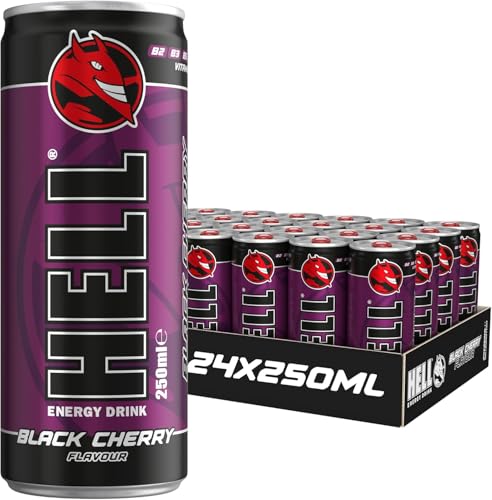 HELL BLACK CHERRY Energy Drink | +20% More Caffeine | Vitamins B2, B3, B6, B12, C & D | No Preservatives | Environmentally Friendly Packaging | 24 x 250 ml | Compatible with HELL Energy von SORINA