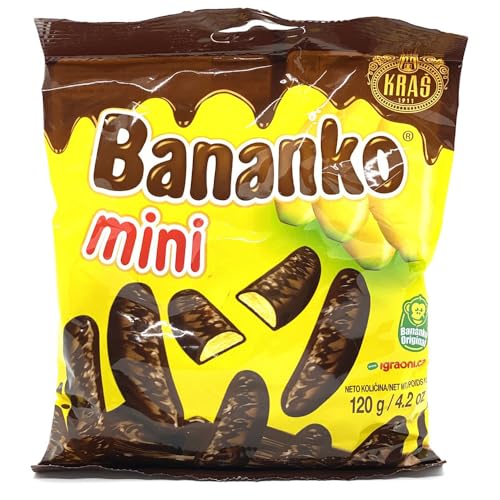 Kraš Bananko 120 g – Unwiderstehlich köstliche Mini-Schaumbananen mit Schokoladenüberzug – Gönnen Sie sich jeden Bissen süßer Glückseligkeit! 5 Stück von SORINA