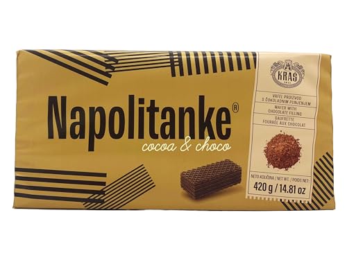 NAPOLITANKE KRAS Premium Waffeln - Premium Waffelkekse mit leckeren Milch-, Schokoladencreme-, Haselnuss-, Zitronen- und Orangenfüllungen - Verschiedene Größen (420 G COCOA & CHOCO, 4 PCS) von SORINA