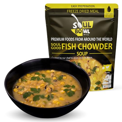 Fisch Chowder Suppe - Fertiggericht - Camping Nahrung - Outdoor Nahrung - Express Mahlzeit - Lange Haltbar - Notfall Nahrung - Fisch Suppe mit Meeresfrüchten von SOUL BOWL Stir&Go