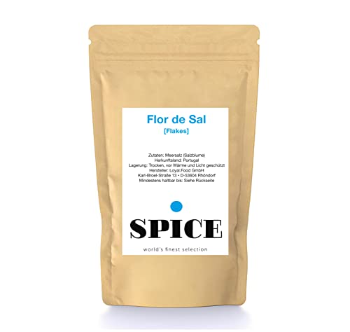 SPICE Flor de Sal Salzflocken, 100g naturbelassene Meersalzflocken aus Portugal, zart schmelzende Meersalz-Flocken für Steak, Meeresfrüchte & Co, 100% pure Salz Qualität von SPICE 345 world's finest selection