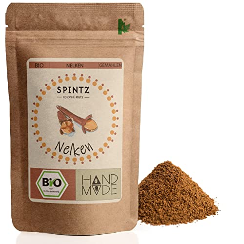 SPINTZ 250g Bio Nelken gemahlen - Pulver aus Gewürznelken - Nelkenpulver in Premium Qualität - 100% natürlich und aus biologischem Anbau - vegan - Ideal für Tee & zum Kochen von SPINTZ