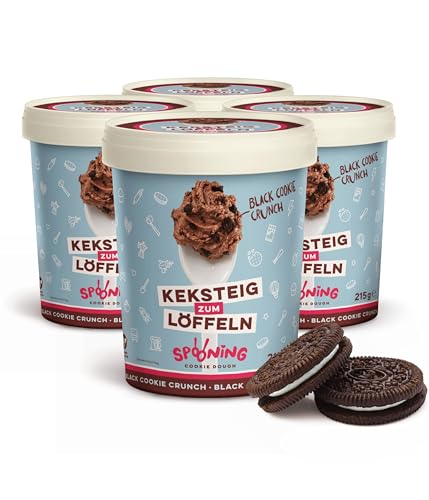 Original Spooning Cookie Dough Black Cookie Crunch, Keksteig zum Löffeln, Keksteigmischung, 4x 215g, VEGAN von SPOONING Cookie Dough