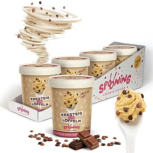 Spooning Cookie Dough Kindheitstraum Keksteig zum Löffeln 4x 215g Chocolate Chips mit Rohstoffen aus Deutschland / made in Germany / Cookie Dough Teig von SPOONING Cookie Dough