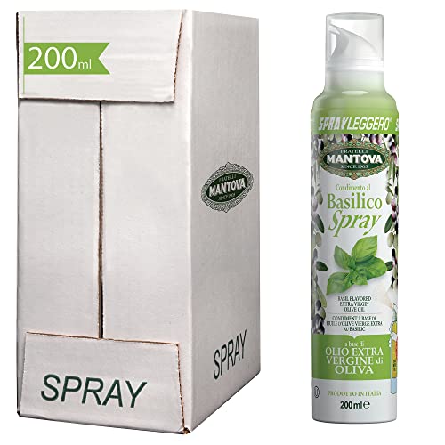 SPRAYLEGGERO Natives Olivenöl Extra Aromatisiert mit Basilikum 6x200 ml - durch die Praktische Sprühflasche Können Sie bis zu 90% des Öls Einsparen von SPRAYLEGGERO