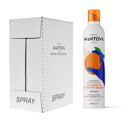 SPRAYLEGGERO Natives Olivenöl Extra Aromatisiert mit Orange und schwarzem Pfeffer 6x200 ml - durch die Praktische Sprühflasche Können Sie bis zu 90% des Öls Einsparen von SPRAYLEGGERO