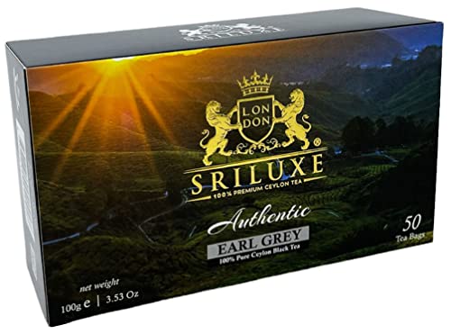 SRILUXE - Hochwertige Ceylon Earl Grey Teebeutel, feinster schwarzer Tee, aromatisch und lecker, (50 Teebeutel) von SRILUXE