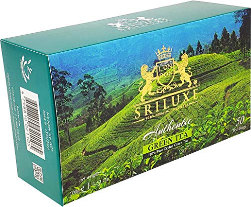 SRILUXE - Premium Quality Ceylon Green Tea Bags | Exquisite Taste and Aroma | Best Green Tea | Brew Hot Tea, Iced Tea or Kombucha Tea (50 Teabags, Green) von SRILUXE