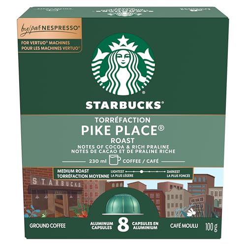 Starbucks By Nespresso Pike Place Roast Coffee Pods, Medium Roast, Nespresso Vertuo Line kompatible Kapseln, 8 Kaffeepads von STARBUCKS