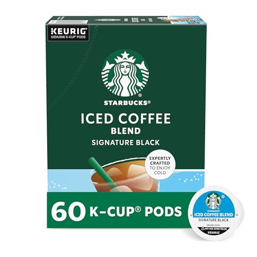 Starbucks K-Cup Kaffeepads, mittelgroß, geröstet, Eiskaffeemischung, Signature Black für Keurig-Kaffeemaschinen, 100% Arabica, 6 Boxen (insgesamt 60 Kapseln) von STARBUCKS