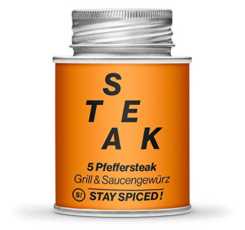 STAY SPICED ! 5 Pfeffersteak I BBQ Gewürz veredelt mit 5 Pfeffer-SortenI Fein gemahlen I Steak Pfeffer I 170 ml in edler Weißblechdose von stay spiced!