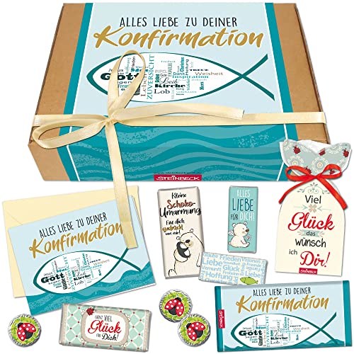 STEINBECK Geschenk Set - Alles liebe zur Konfirmation - mit Glückwunschkarte verschiedenen Schokoladen und Fruchtgummi die besten Wünsche Konfirmand Konfirmandin von STEINBECK