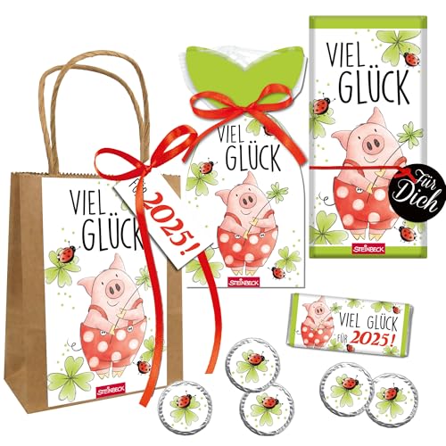 STEINBECK Geschenktüte Silvester Neujahr 2025 - Viel Glück zum Jahreswechsel - Geschenk New Year Glück wünschen Neues Jahr Gastgeschenk von STEINBECK