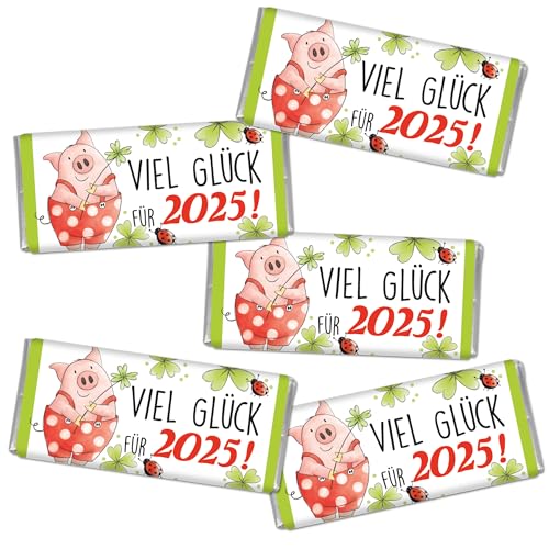 STEINBECK Mini Schokolade Silvester Neujahr - Viel Glück für 2025-5x18g Geschenk Tischdekoration Jahreswechsel Glücksschwein von STEINBECK