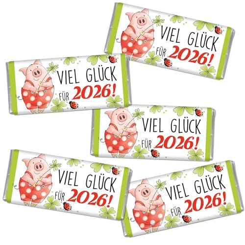 STEINBECK Mini Schokolade Silvester Neujahr - Viel Glück für 2026-5x18g Geschenk Tischdekoration Jahreswechsel Glücksschwein von STEINBECK