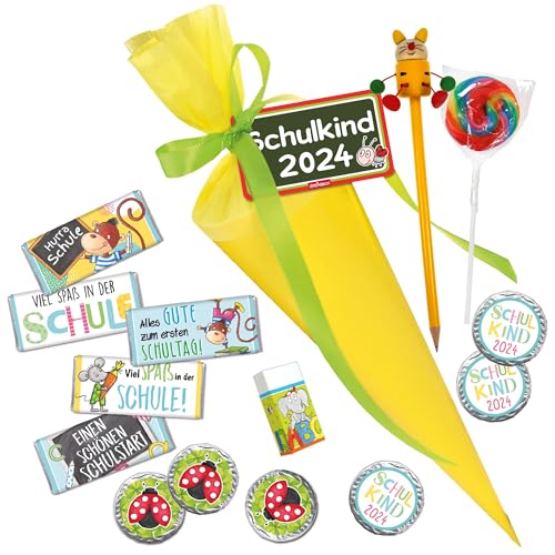 Steinbeck Einschulung - Schultüte gefüllt 36cm Schulkind 2024 - Schokolade Regenbogen-Lutscher Bleistift Radiergummi Geschenk von STEINBECK